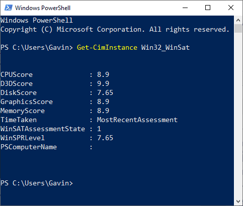 صورة لـ كيفية عرض درجة Windows Experience على Windows 10 للتحقق من أداء الكمبيوتر | windows_experience_index_powershell_winsat-rukOFHfs-DzTechs
