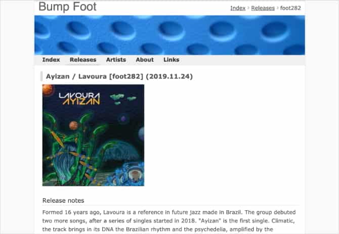 صورة لـ أفضل مواقع الويب للحصول على الموسيقى المجانية بترخيص المشاع الإبداعي | Bump_Foot_latest_release_page_with_Creative_Commons_music-Z58UtIfs-DzTechs