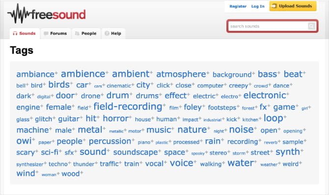 صورة لـ أفضل مواقع الويب للحصول على الموسيقى المجانية بترخيص المشاع الإبداعي | Freesound_Tags_cloud_-rN9UtIfs-DzTechs