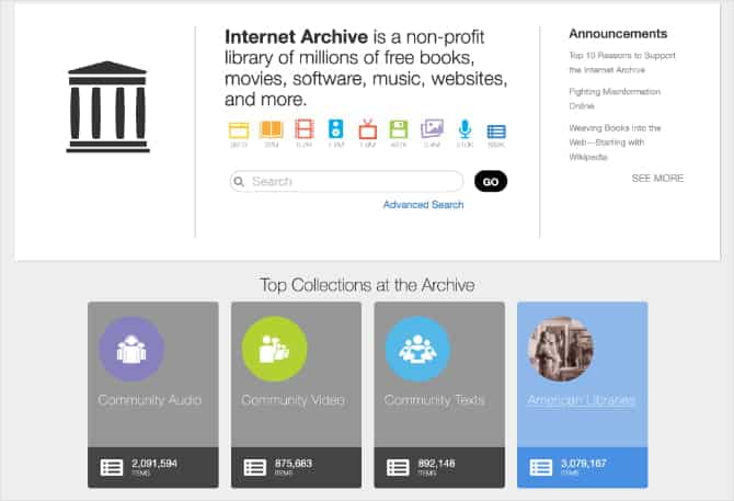 صورة لـ أفضل مواقع الويب للحصول على الموسيقى المجانية بترخيص المشاع الإبداعي | Internet_Arcive_home_page_showing_Community_Audio_collection-Qx9UtIfs-DzTechs