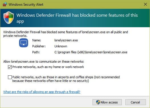 صورة لـ كيفية عمل النسخ المتطابق لشاشة iPhone أو iPad على كمبيوتر يعمل بنظام Windows | LonelyScreen_Windows_Firewall-3A0b6Lfs-DzTechs