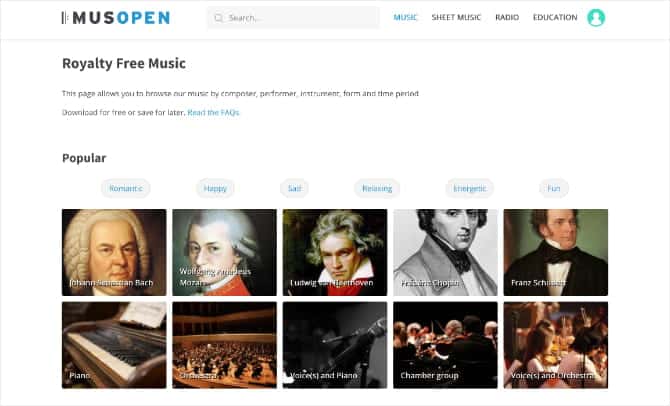 صورة لـ أفضل مواقع الويب للحصول على الموسيقى المجانية بترخيص المشاع الإبداعي | Musopen_Music_page_showing_list_of_composers-fuBUtIfs-DzTechs