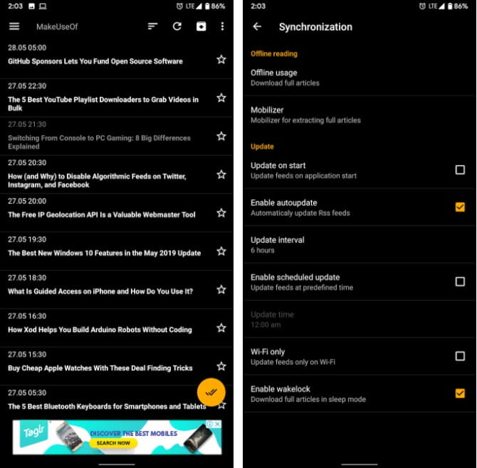 صورة لـ تطبيقات Android الضرورية في وضع عدم الإتصال للأشخاص الذين لا يملكون البيانات الخلوية أو Wi-Fi | RSS_Reader-DSNtHIfs-DzTechs