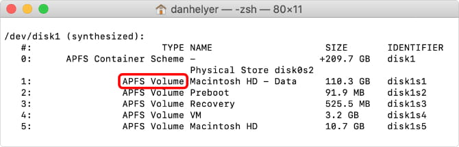صورة لـ كيفية حذف (أو استعادة) قسم الاسترداد الخاص بـ Mac | Terminal_DiskUtil_List_Showing_Macintosh_HD_Storage_Type-cWh4XHfs-DzTechs