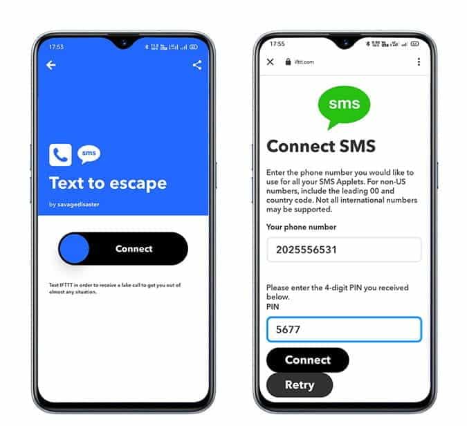 صورة لـ أفضل تطبيقات المكالمة الواردة الوهمية لنظام Android و iOS | Text_to_Escape_IFTT_Recipe_-9olHkLfs-DzTechs