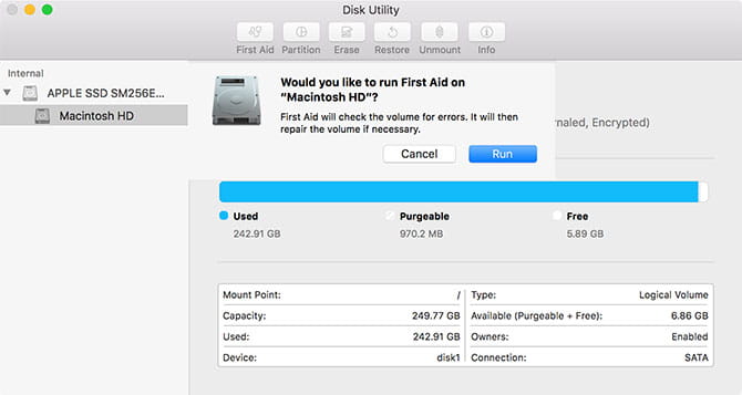 صورة لـ كيفية إصلاح محرك أقراص الـ Mac الخاص بك باستخدام الوضع الآمن ، fsck ، وأكثر | disk_utility_first_aid-FuF6aIfs-DzTechs