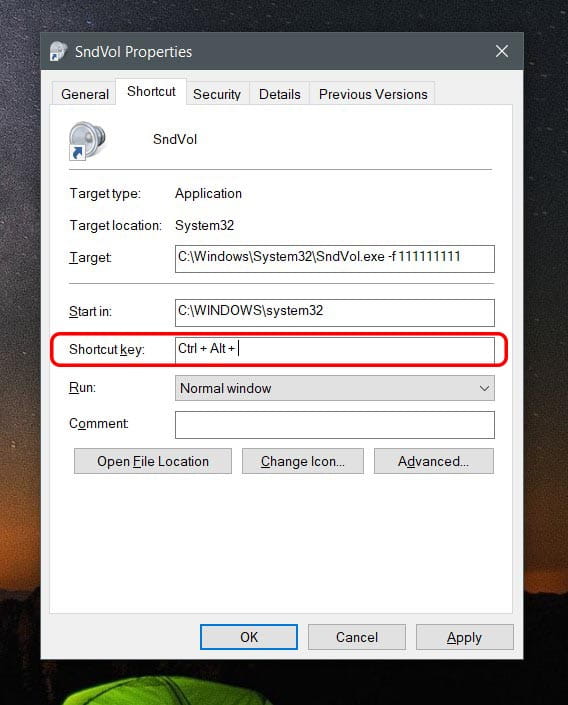 صورة لـ كيفية إنشاء اختصارات مخصصة للتحكم في مستوى الصوت على Windows | setting_shortcut_in_sndvol_properties_-DGm1JLfs-DzTechs