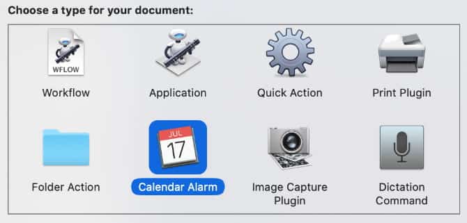 صورة لـ مجموعة من أفضل الطرق لاستخدام Mac Automator مع متصفحك | Calendar_Alarm_document_type_in_Automator-wQvxqJfs-DzTechs