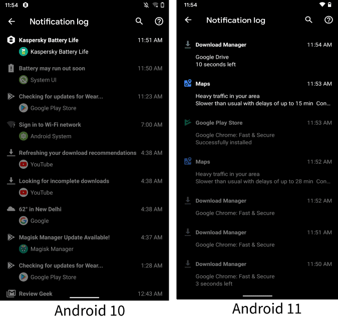 صورة لـ نظام Android 11 الجديد: أفضل الميزات حتى الآن | android-10-vs-anroid-11-notification-log-DzTechs
