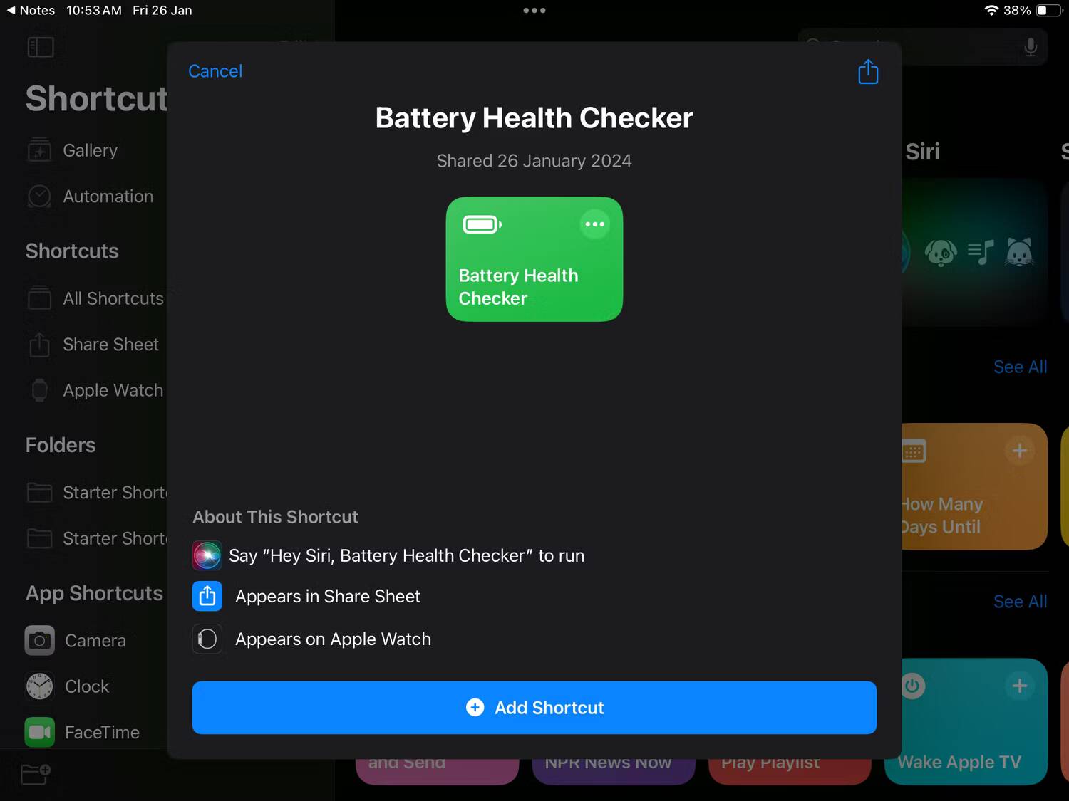 صورة لـ كيفية التحقق من صحة بطارية الـ iPhone أو الـ iPad الخاص بك | ipados-shortcuts-app-add-custom-shortcut-option