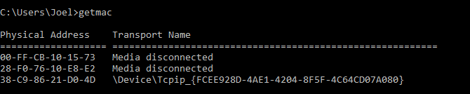 صورة لـ أفضل أوامر موجه الأوامر CMD لإدارة الشبكات اللاسلكية في Windows | windows_command_getmac-4gjKwKfs-DzTechs