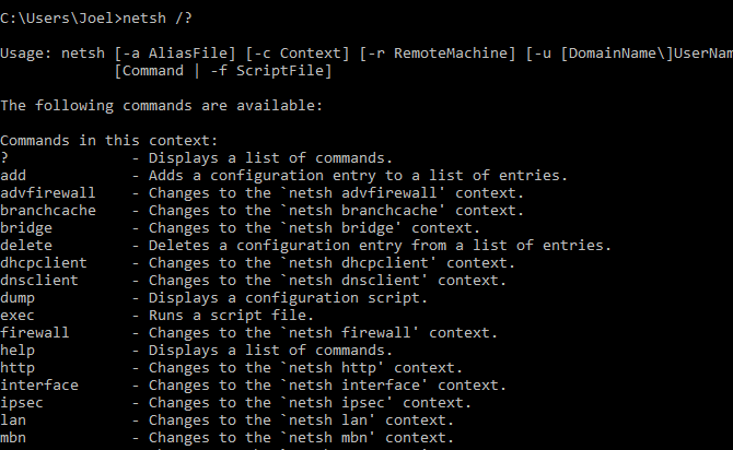 صورة لـ أفضل أوامر موجه الأوامر CMD لإدارة الشبكات اللاسلكية في Windows | windows_command_netsh_help-4gjKwKfs-DzTechs