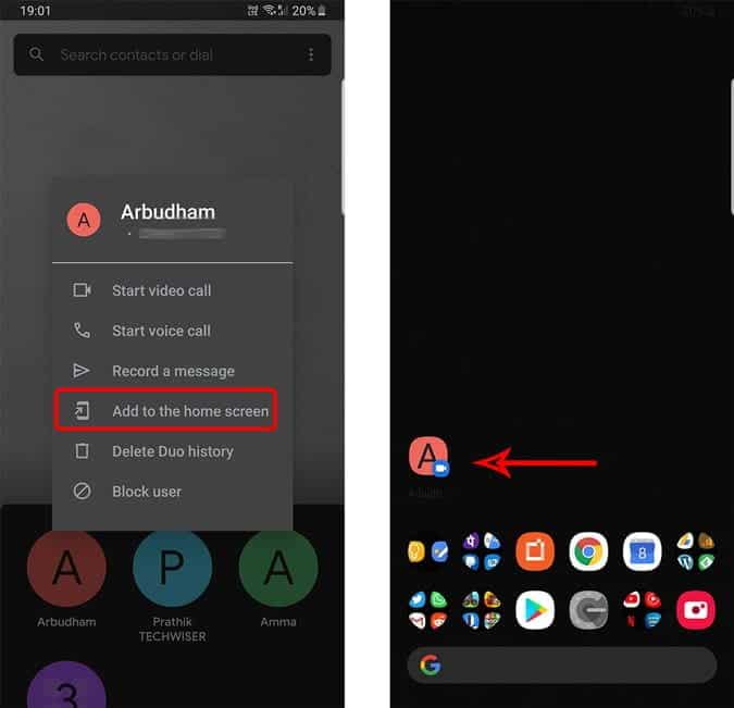 صورة لـ أفضل النصائح والحيل على Google Duo للتأكد من أن مكالمات الفيديو مُميزة | Duo_contact_on_home_screen-rRilbSfs-DzTechs