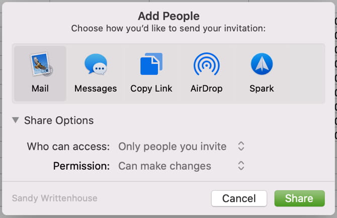 صورة لـ كيفية التعاون في الوقت الفعلي باستخدام Pages و Numbers و Keynote على الـ Mac | InviteShareOptions_NumbersMac-mhSDRSfs-DzTechs