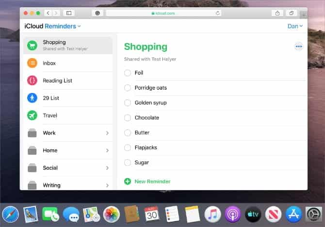 صورة لـ استخدام Apple Reminders و Siri لإنشاء قوائم التسوق على iPhone | Reminders_shopping_list_on_iCloud_website_on_Mac-wfHv3Kfs-DzTechs