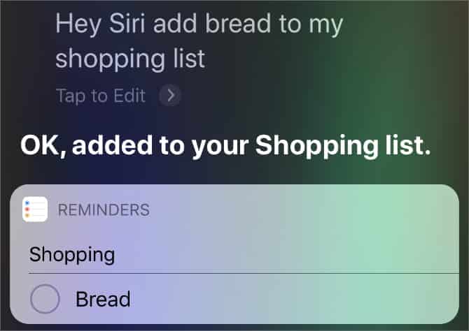 صورة لـ استخدام Apple Reminders و Siri لإنشاء قوائم التسوق على iPhone | Siri_adding_items_to_a_shopping_list_in_iOS-IGHv3Kfs-DzTechs