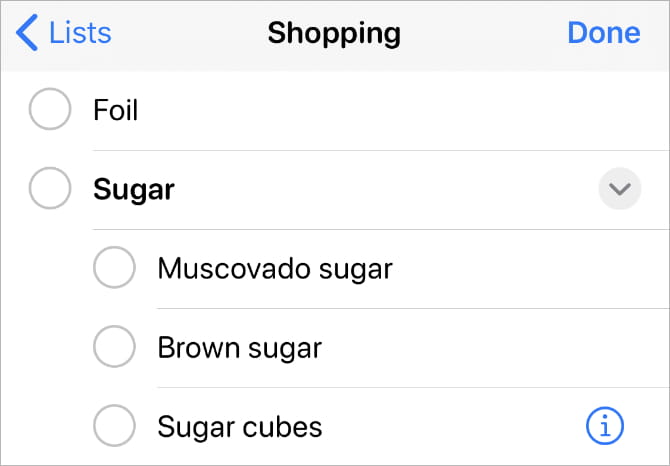 صورة لـ استخدام Apple Reminders و Siri لإنشاء قوائم التسوق على iPhone | Subtask_in_Shopping_list_in_Reminders_app_on_iPhone-gHHv3Kfs-DzTechs