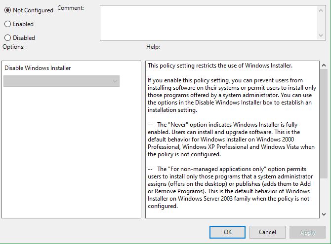 صورة لـ أفضل طرق التعديل في سياسة مجموعة Windows التي تجعل الكمبيوتر الخاص بك أفضل | Turn_Off_Windows_Installer-gzapoSfs-DzTechs