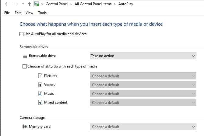 صورة لـ كيفية تغيير التطبيقات والإعدادات الافتراضية في Windows 10 | Windows_10_AutoPlay_Control_Panel-RcwgcTfs-DzTechs