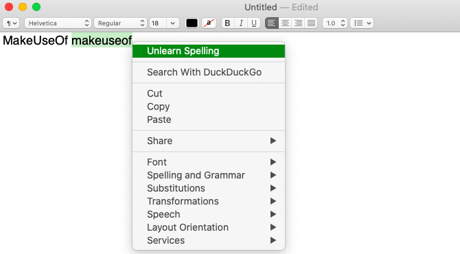 صورة لـ كيفية إضافة وإزالة الكلمات المُخصصة في القاموس المُدمج على الـ Mac | unlearn_spelling_menu_item_in_textedit-wmj4uSfs-DzTechs