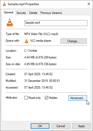 صورة لـ كيفية إخفاء الملفات والمجلدات ومحركات الأقراص في Windows 10 | windows_file_properties_toggle_hidden-avOFsSfs-DzTechs