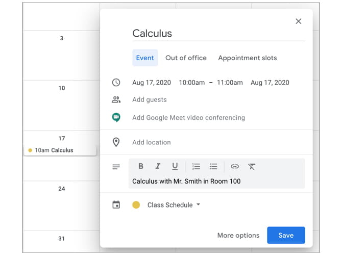 صورة لـ كيفية استخدام تقويم Google لتنظيم جدولك الدراسي | GoogleCalendarNewClassEvent_Web-WU0JsWfs-DzTechs