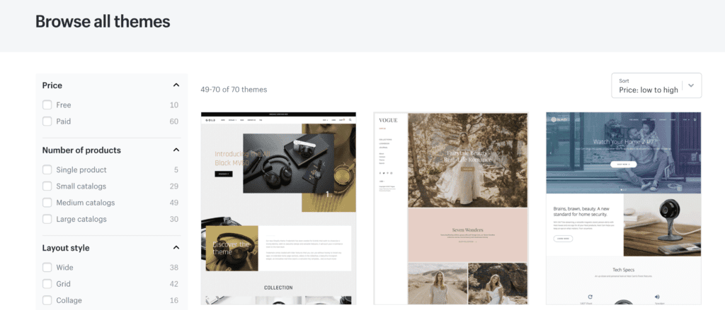 صورة لـ كيفية إنشاء موقع للتجارة الإلكترونية باستخدام أفضل منصتين | shopify-themes-list-1024x439-DzTechs