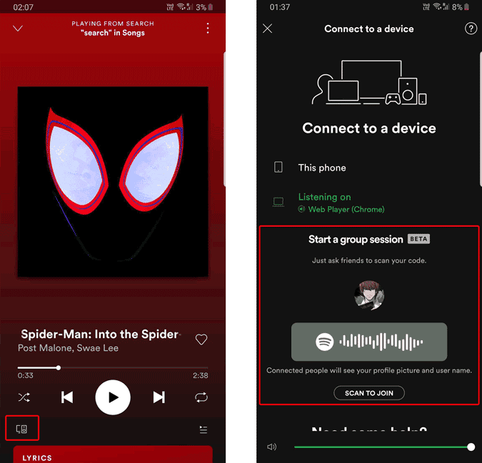 صورة لـ كيفية الاستماع إلى Spotify في نفس الوقت مع شخص آخر | spotify_group_session-eQsfpYfs-DzTechs