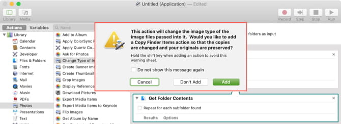 صورة لـ كيفية تحويل تنسيق الصور المتعددة وتغيير حجمها دفعة واحدةً على الـ Mac | DontAddCopyDialogAutomatorMac-BydgBLfs-DzTechs