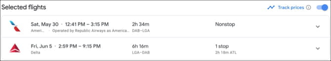 صورة لـ أفضل طرق استخدام Google Flights للتخطيط لرحلتك وتوفير المال | GoogleFlightsSelectedFlightsTrackPrices-4O2jvLfs-DzTechs