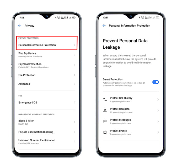 صورة لـ نظرة عامة على أفضل ميزات Realme UI | Personal_Information_Proection_Realme_UI-36QUJLfs-DzTechs