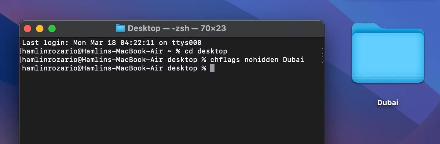 صورة لـ كيفية عرض الملفات المخفية على الـ Mac | chflags-nohidden-command-in-terminal