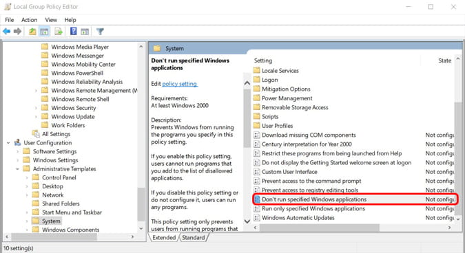 صورة لـ أفضل إعدادات سياسة المجموعة التي تحتاج إلى تعديلها للتحكم في Windows | dont_run_specific_windows_application-vt5S0Yfs-DzTechs