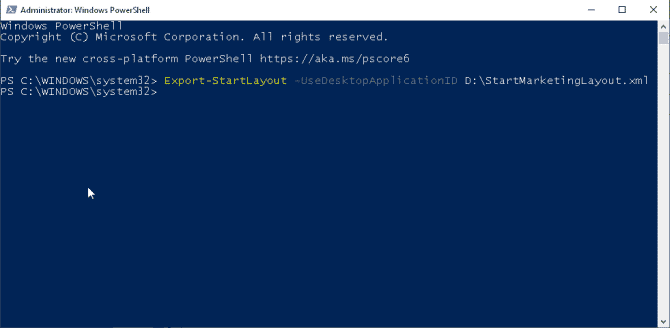 صورة لـ كيفية استخدام سياسة المجموعة لتخصيص قائمة ابدأ على Windows | export_startlayout_powershell_windows1809_4-v9tQ4Nfs-DzTechs