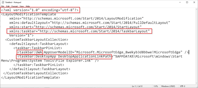 صورة لـ كيفية استخدام سياسة المجموعة لتخصيص قائمة ابدأ على Windows | sample_taskbar_layout_code_6-38uQ4Nfs-DzTechs