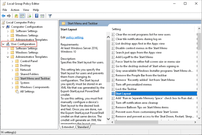 صورة لـ كيفية استخدام سياسة المجموعة لتخصيص قائمة ابدأ على Windows | select_start_layout_local_group_policy_editor-rduQ4Nfs-DzTechs