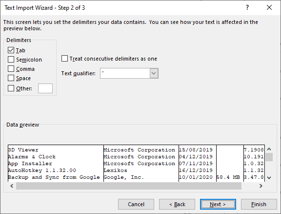 صورة لـ أفضل الطرق لإنشاء قائمة بجميع التطبيقات المثبتة في Windows | text_import_wizard-HwdYGLfs-DzTechs