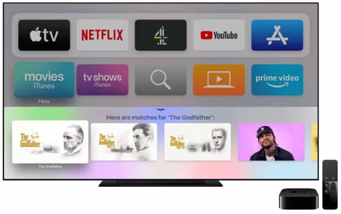 صورة لـ كيفية التحقق من أي أفلام مُتاحة لمُشاهدتها وعلى أي خدمة بث؟ | Apple_TV_searching_for_The_Godfather-0KS7APfs-DzTechs