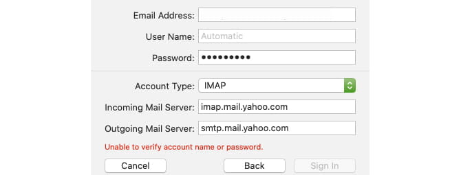 صورة لـ كيفية إضافة وإزالة حسابات البريد الإلكتروني على Mac | MacMailUnableVerify_NewAccount-1AjPDQfs-DzTechs