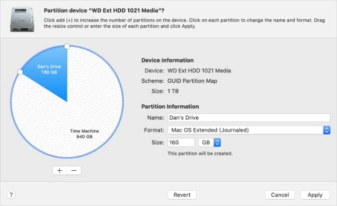 صورة لـ كيفية تقسيم القرص الخارجي لـ Time Machine لتخزين ملفاتك الشخصية | Partition_options_from_Disk_Utility_in_macOS-kzxLYPfs-DzTechs