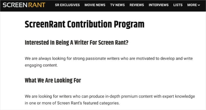 صورة لـ كيفية كتابة مراجعات الأفلام على الانترنت وكسب المال من القيام بذلك | ScreenRant_contributor_program_web_page-844d3Pfs-DzTechs