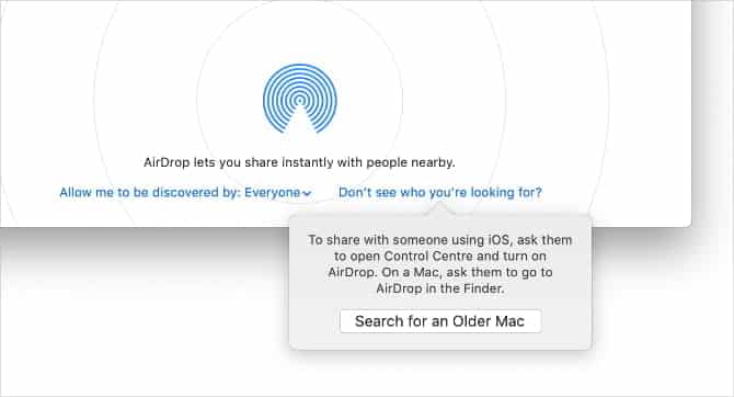 صورة لـ هل “الإرسال السريع” (AirDrop) لا يعمل؟ يُمكنك إصلاحه بسرعة مع هذه النصائح | Search_for_an_Older_Mac_popup_window_in_AirDrop_for_Mac-hzp1zQfs-DzTechs