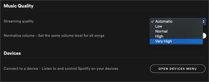 صورة لـ مقارنة بين Spotify و Apple Music وبين YouTube Music: أيُها أفضل لبث الموسيقى؟ | Spotify_settings_showing_very_high_music_quality_option-uajr3Ffs-DzTechs