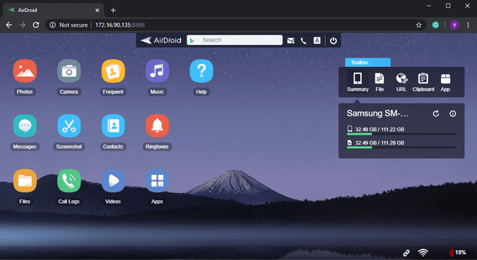 صورة لـ أفضل تطبيقات مشاركة الملفات بين نظام Android و Windows | airdroid-local-web-app-1-DzTechs