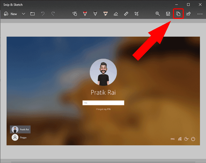 صورة لـ كيفية أخذ لقطة شاشة لشاشة تسجيل الدخول على Windows 10 | copy_the_screenshot_in_snip_and_sketch_tool-dTvvWbgs-DzTechs