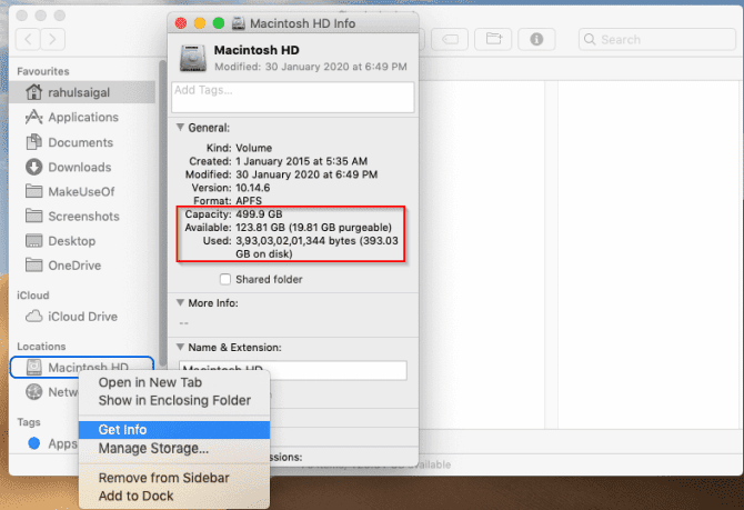 صورة لـ أفضل التطبيقات المجانية للتحقق من مساحة التخزين على القرص على الـ Mac | see_the_disk_space_through_get_info_menu-jm2MRPfs-DzTechs