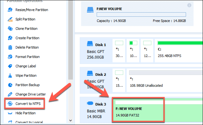 صورة لـ كيفية تحويل تنسيق محرك أقراص Windows من FAT32 إلى NTFS | AOMEI-Convert-NTFS-Option-DzTechs