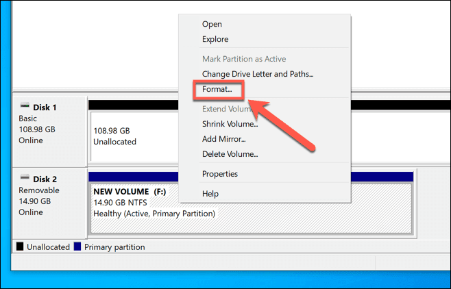 صورة لـ كيفية تحويل تنسيق محرك أقراص Windows من FAT32 إلى NTFS | Windows-Disk-Management-Format-Option-DzTechs