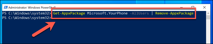 صورة لـ ما هي عملية Yourphone.Exe في نظام التشغيل Windows 10 (وهل يجب عليك إيقافها) | Windows-PowerShell-Remove-Yourphone-DzTechs