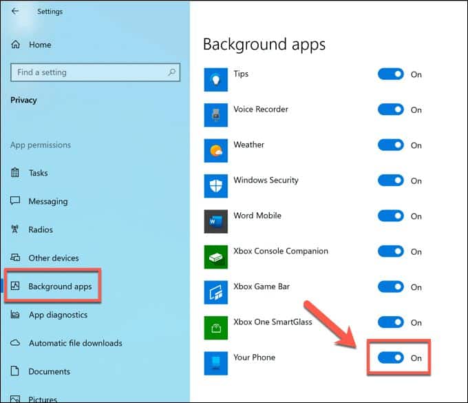 صورة لـ ما هي عملية Yourphone.Exe في نظام التشغيل Windows 10 (وهل يجب عليك إيقافها) | Windows-Settings-Background-Apps-List-DzTechs